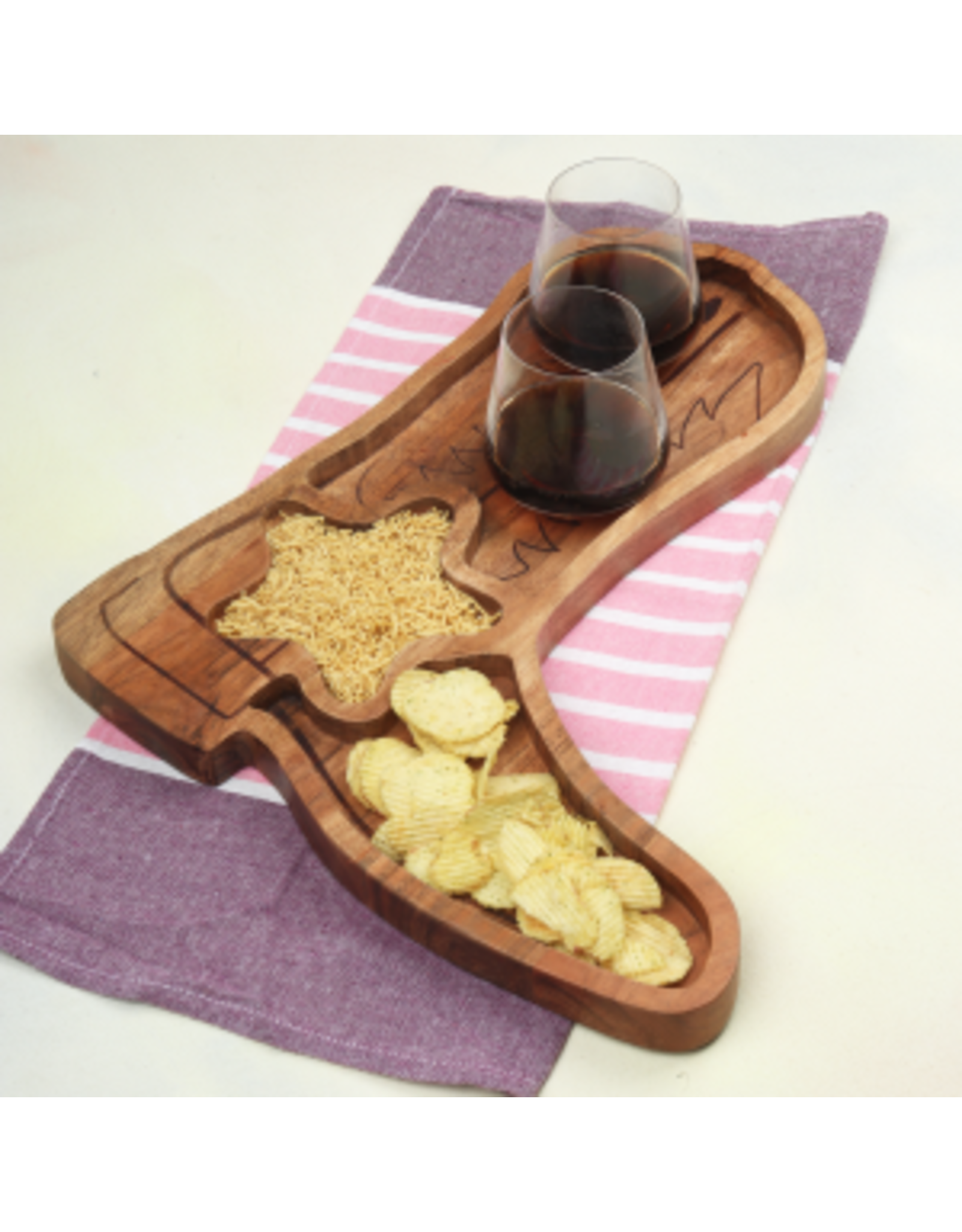 Acacia Wood Cowboy Boot Chip & Dip Platter