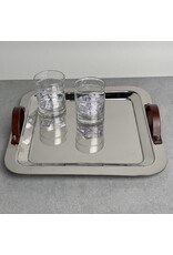 Polished SS Rounded Square Tray w/ Leather Handles 15.5x0.75"