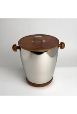 Polished Aluminum Ice Bucket with Wooden Accents