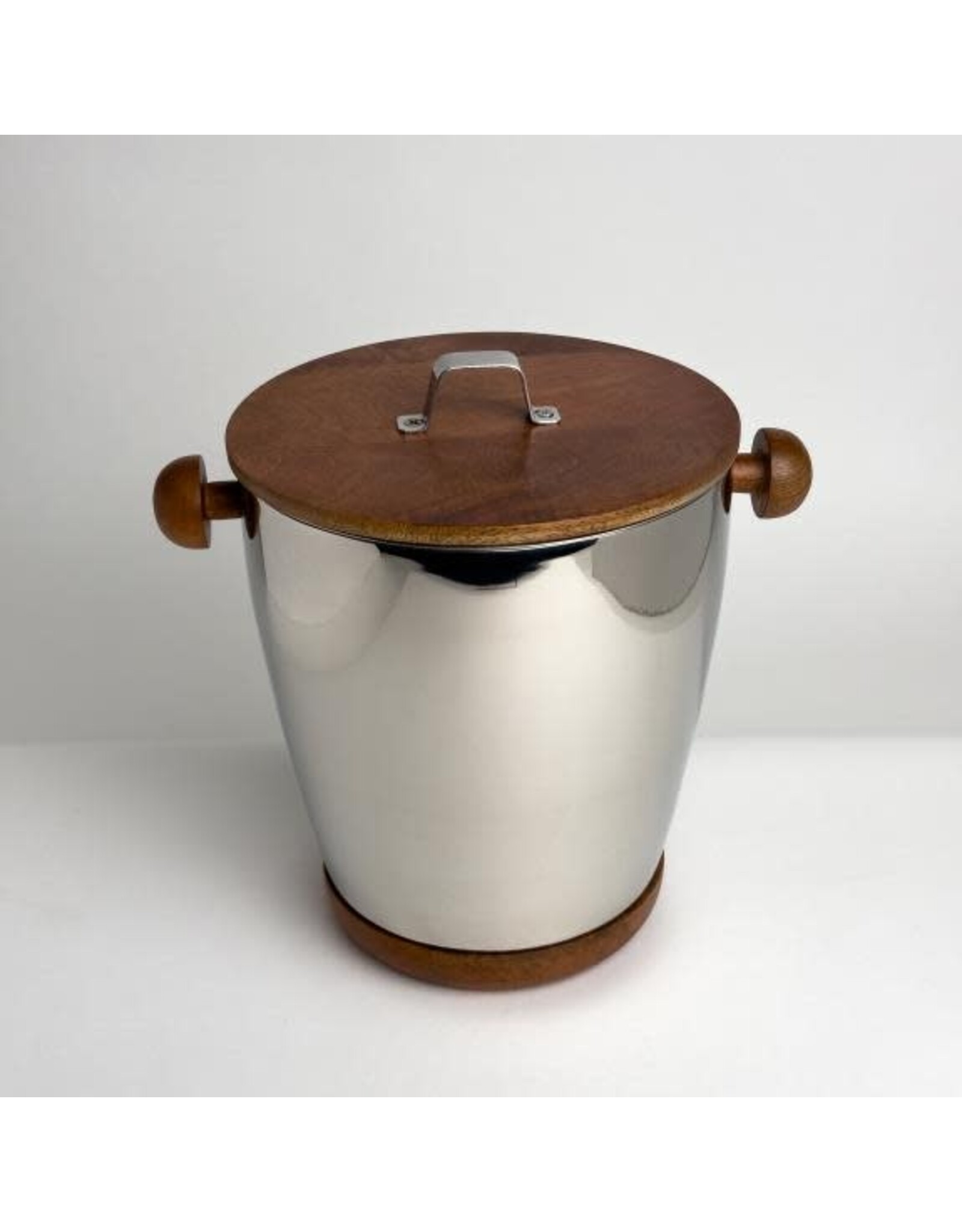 Polished Aluminum Ice Bucket with Wooden Accents
