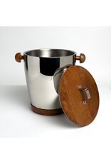 Polished Aluminum Ice Bucket with Wooden Accents