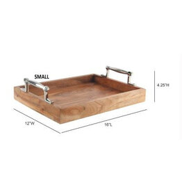 Small Rustic Wooden Tray with Aluminum Handles
