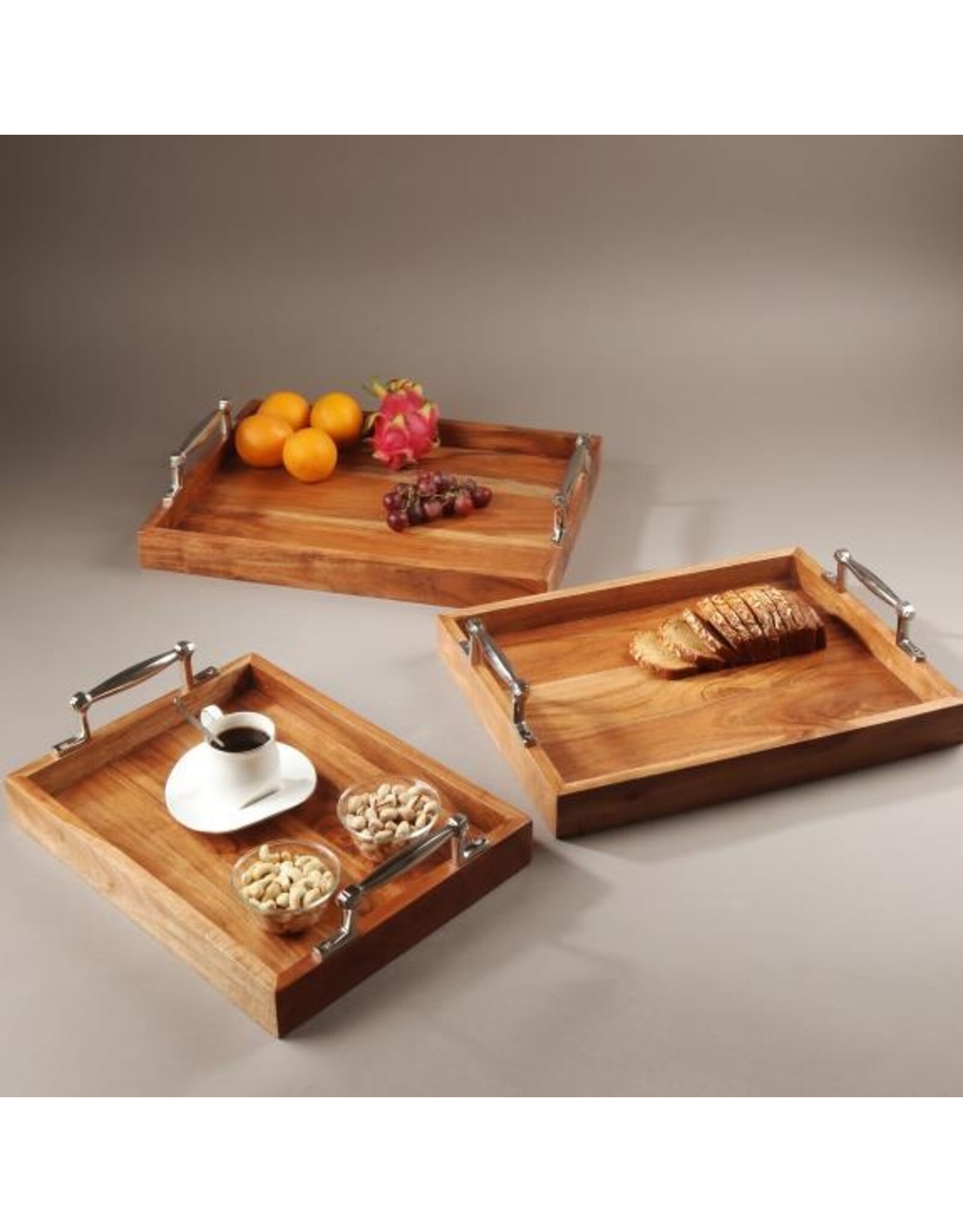 Small Rustic Wooden Tray with Aluminum Handles