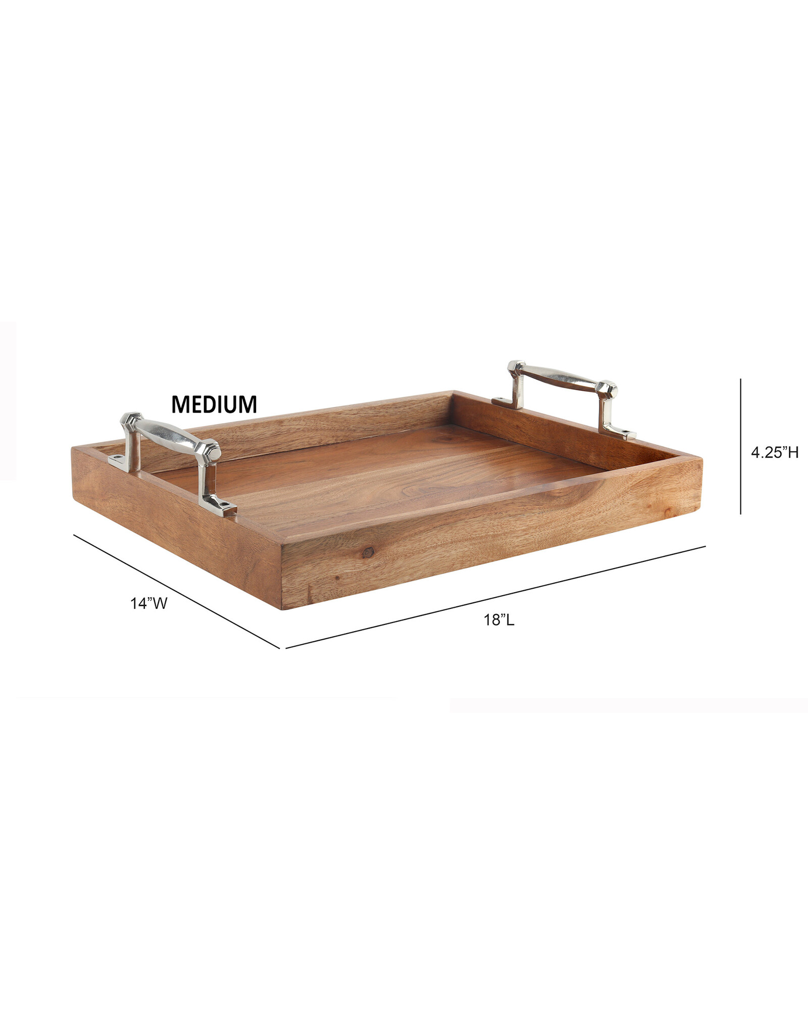 Medium Rustic Wooden Tray with Aluminum Handles