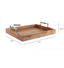 Medium Rustic Wooden Tray with Aluminum Handles