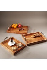 Medium Rustic Wooden Tray with Aluminum Handles