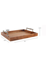 Large Rustic Wooden Tray with Aluminum Handles