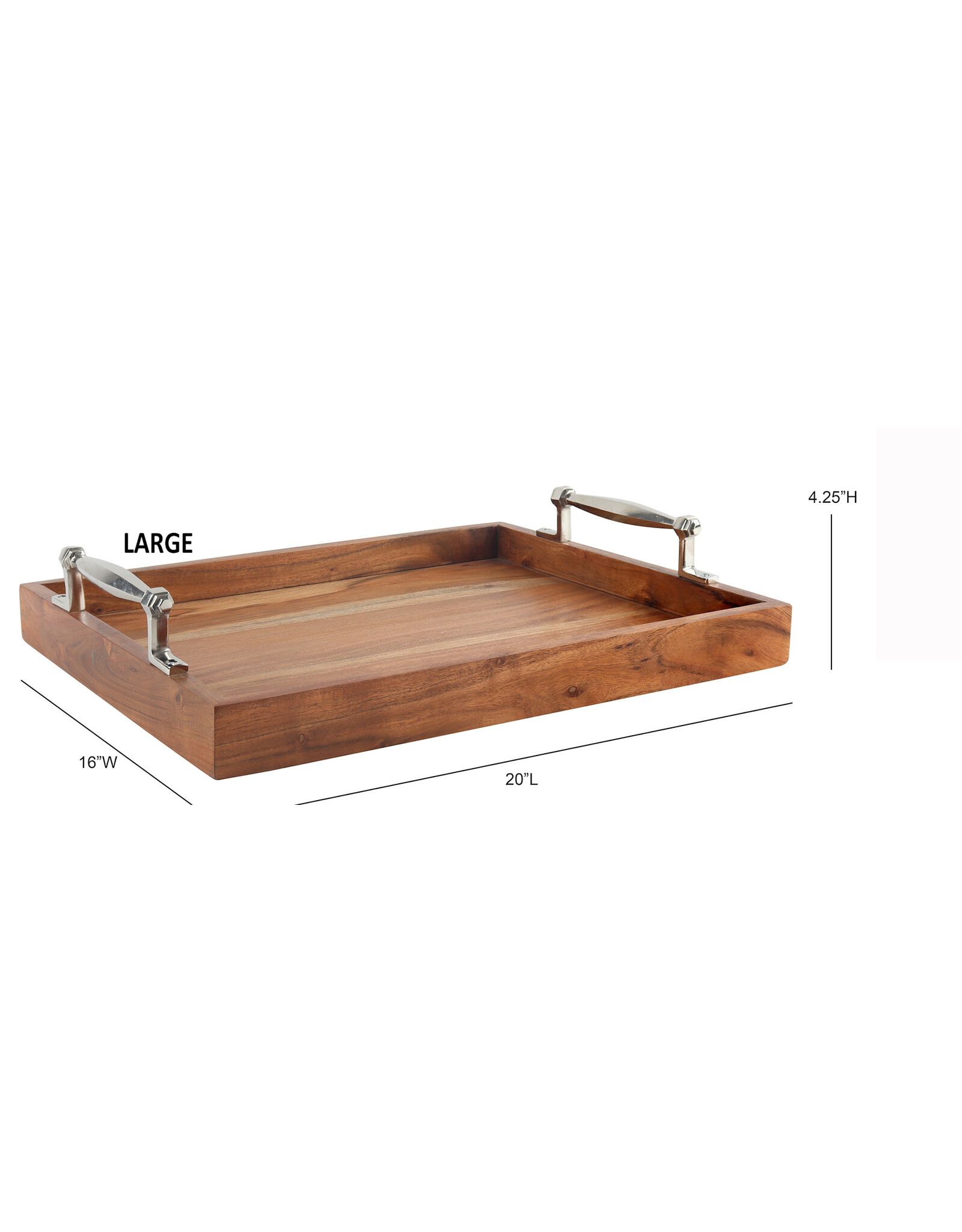 Large Rustic Wooden Tray with Aluminum Handles