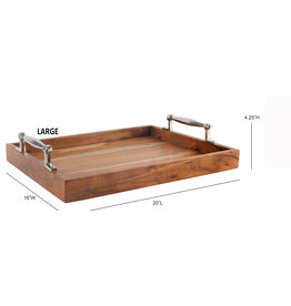 Large Rustic Wooden Tray with Aluminum Handles