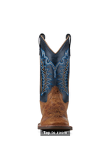 Old West Kids Burnt Tan and Navy Blue Wide Square Toe Cowboy Boots