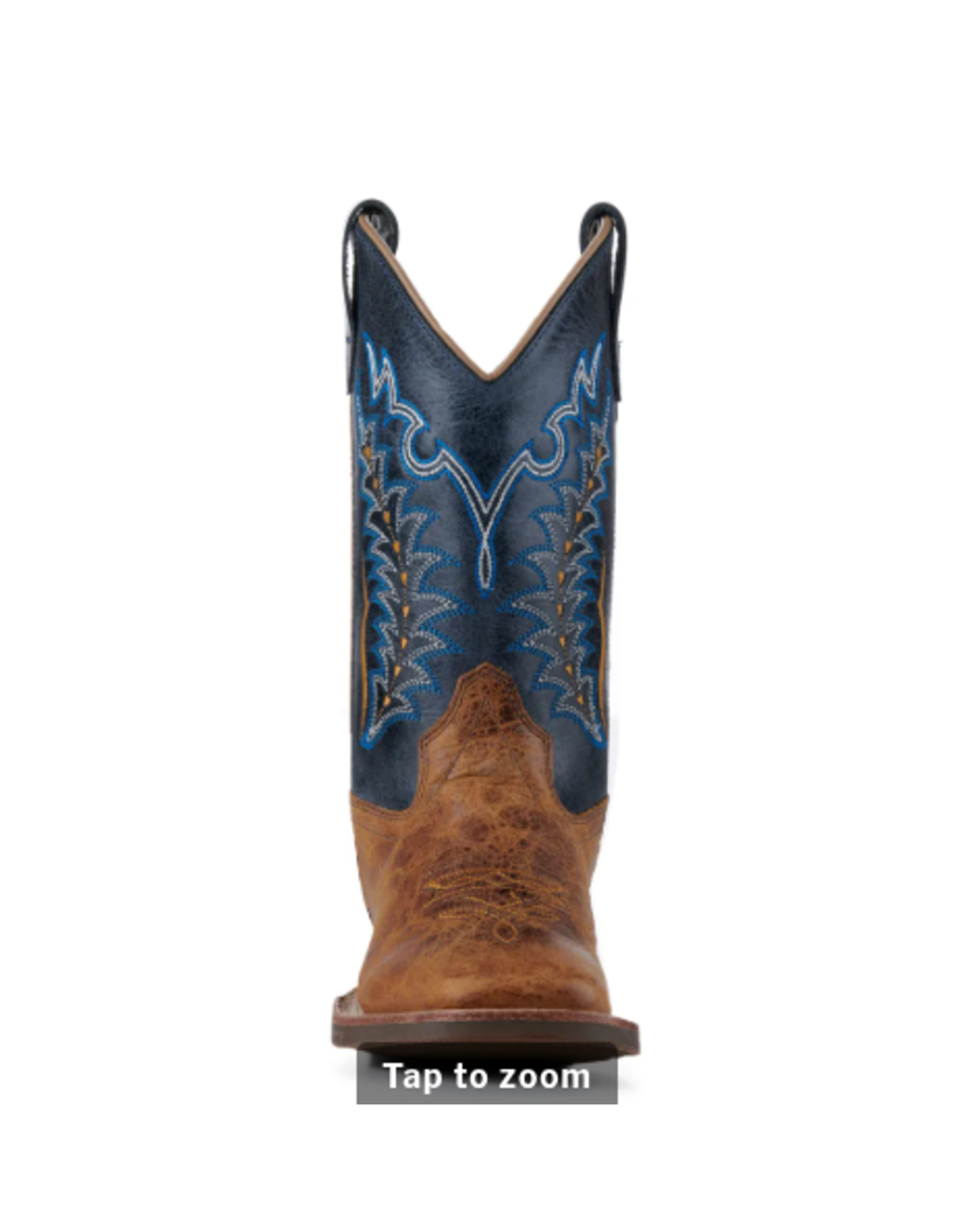 Old West Kids Burnt Tan and Navy Blue Wide Square Toe Cowboy Boots
