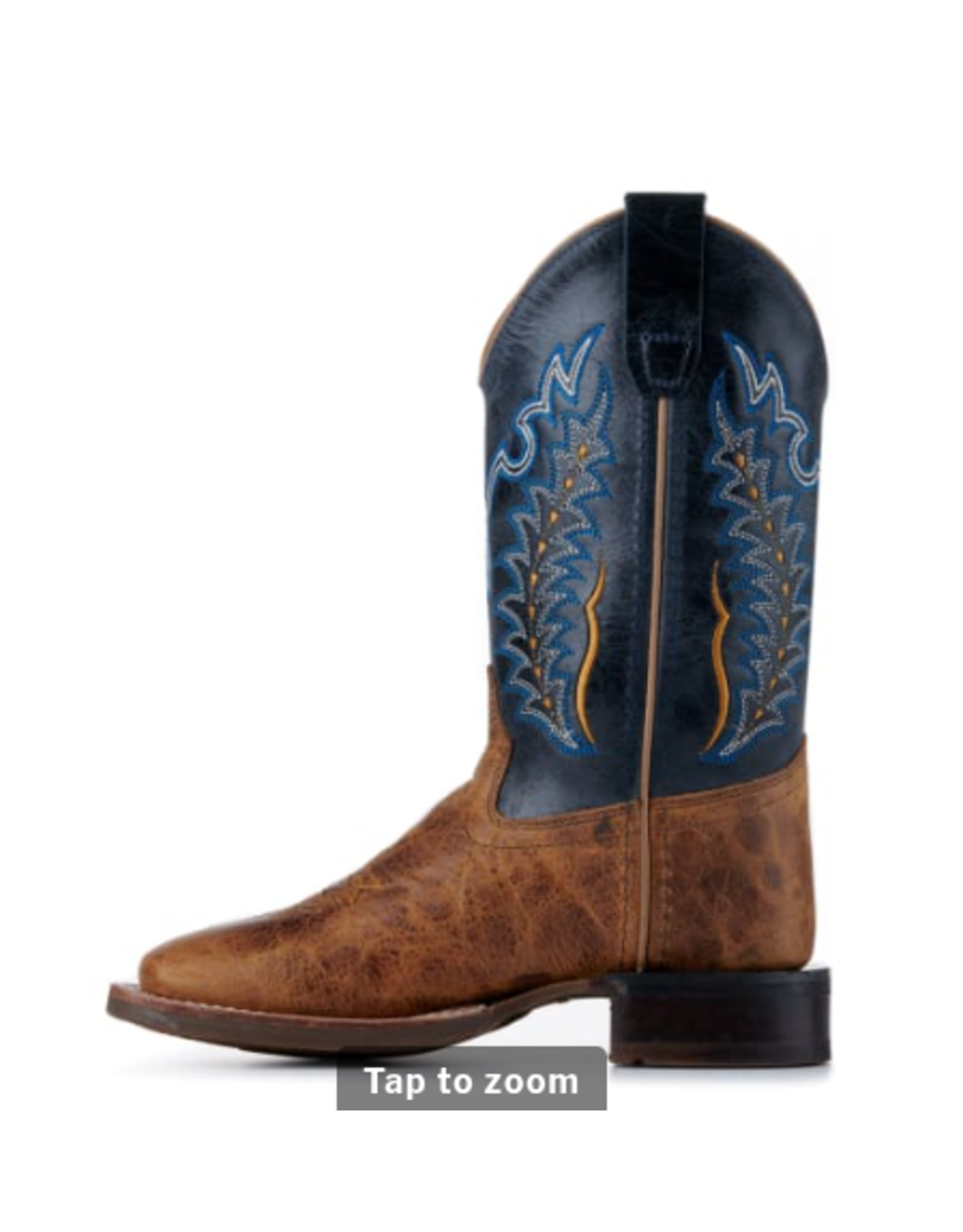 Old West Kids Burnt Tan and Navy Blue Wide Square Toe Cowboy Boots