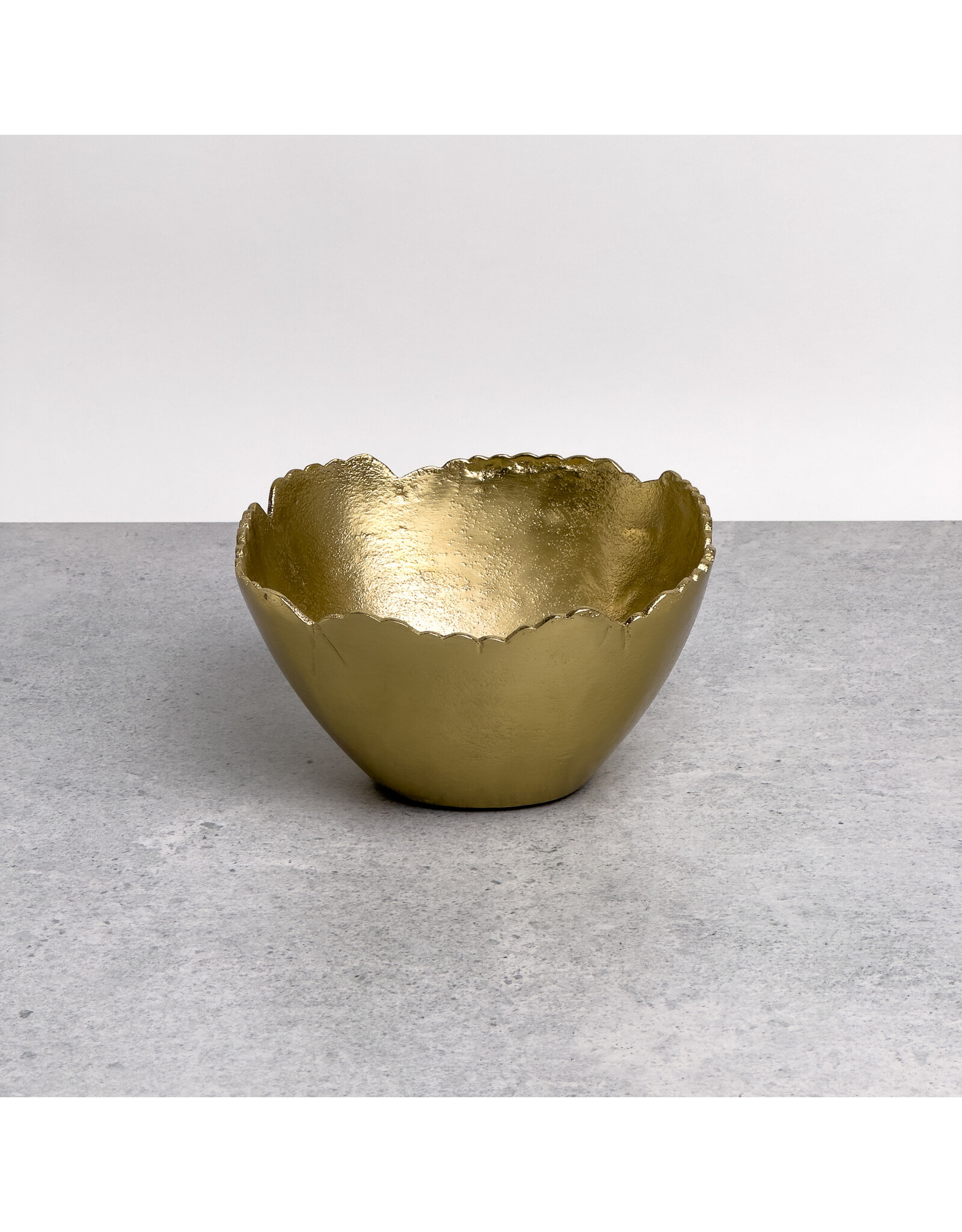 Textured Gold Aluminum Bowl with Scalloped Edges