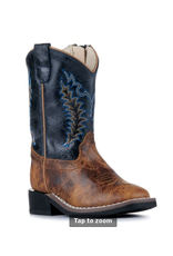Old West Toddler Burnt Tan and Navy Blue Wide Square Toe Cowboy Boots