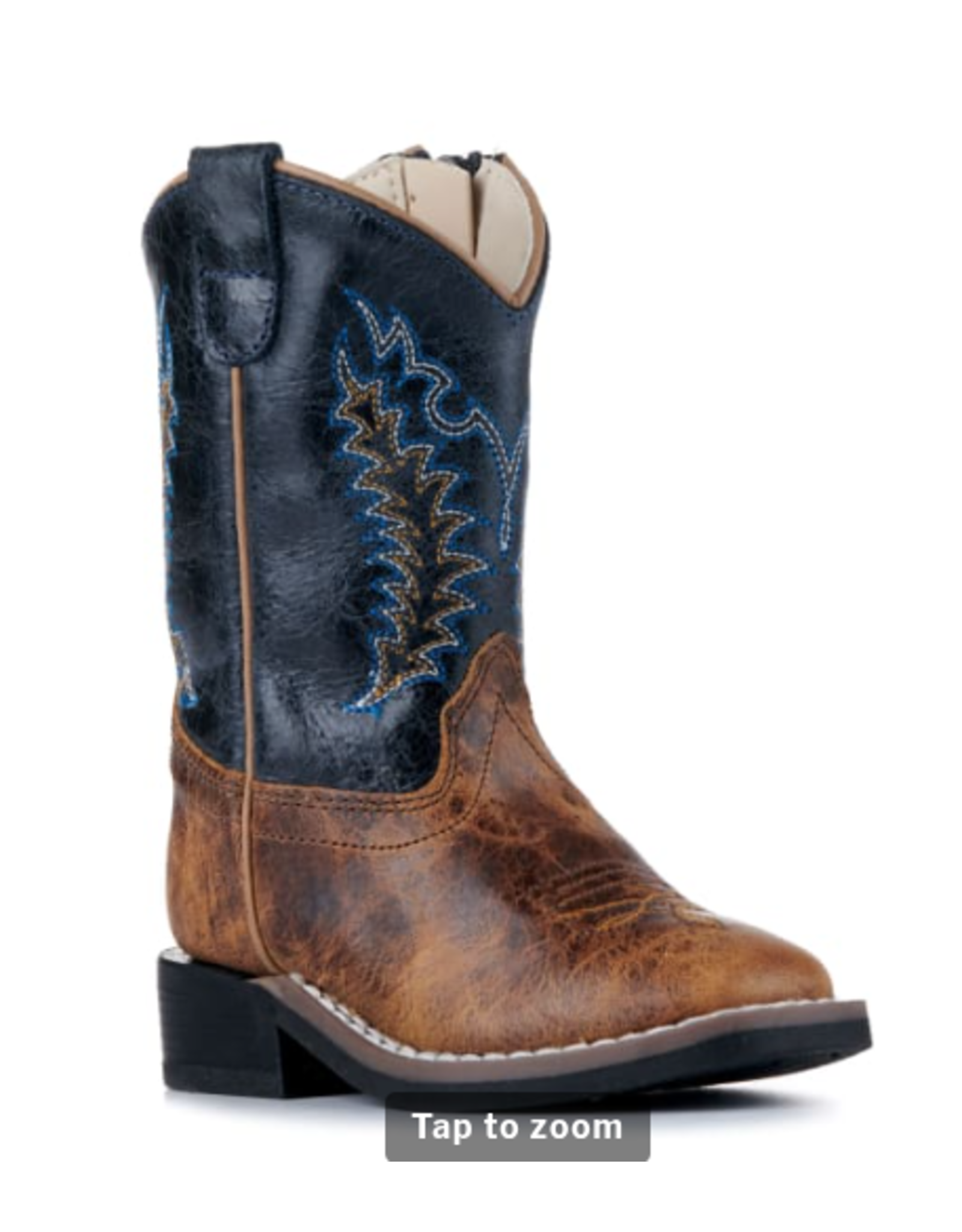 Old West Toddler Burnt Tan and Navy Blue Wide Square Toe Cowboy Boots