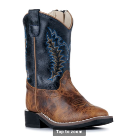 Old West Toddler Burnt Tan and Navy Blue Wide Square Toe Cowboy Boots