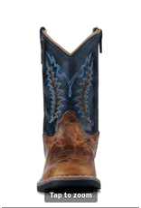 Old West Toddler Burnt Tan and Navy Blue Wide Square Toe Cowboy Boots
