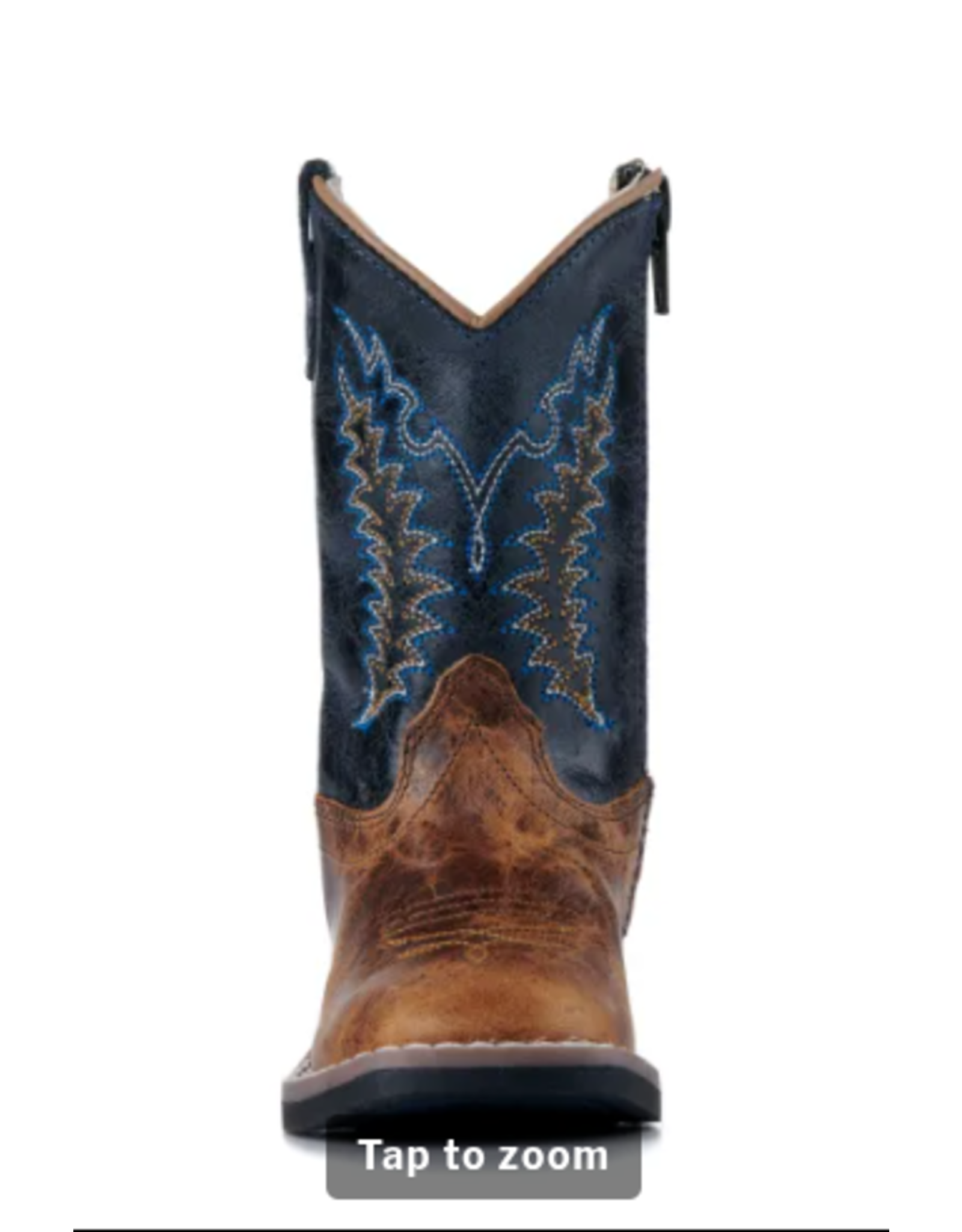 Old West Toddler Burnt Tan and Navy Blue Wide Square Toe Cowboy Boots