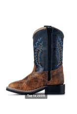 Old West Toddler Burnt Tan and Navy Blue Wide Square Toe Cowboy Boots