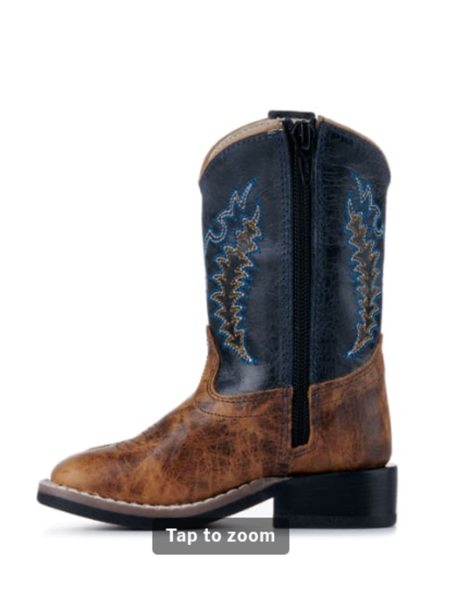 Old West Toddler Burnt Tan and Navy Blue Wide Square Toe Cowboy Boots