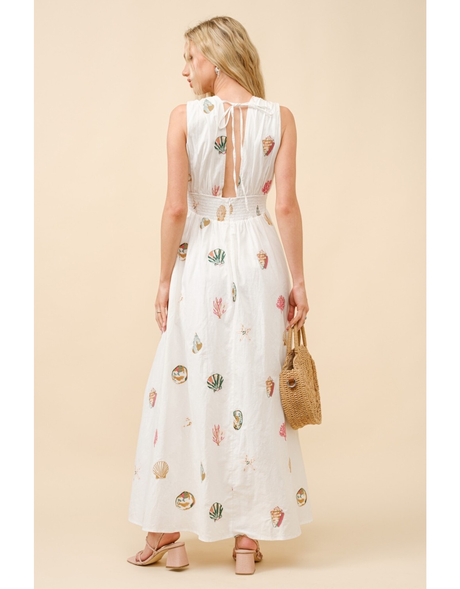 Mila Seashell Embroidered Plunge Neck Maxi Dress