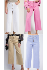 Button Fly Wide Leg Crop Jeans