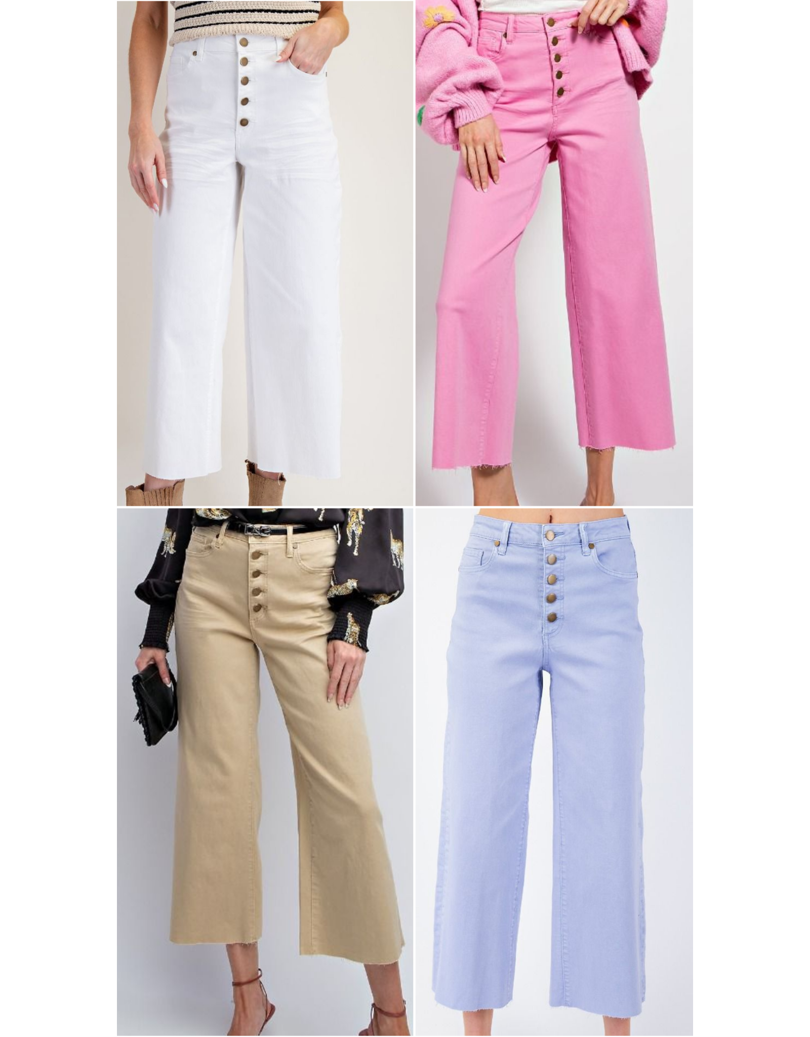 Button Fly Wide Leg Crop Jeans