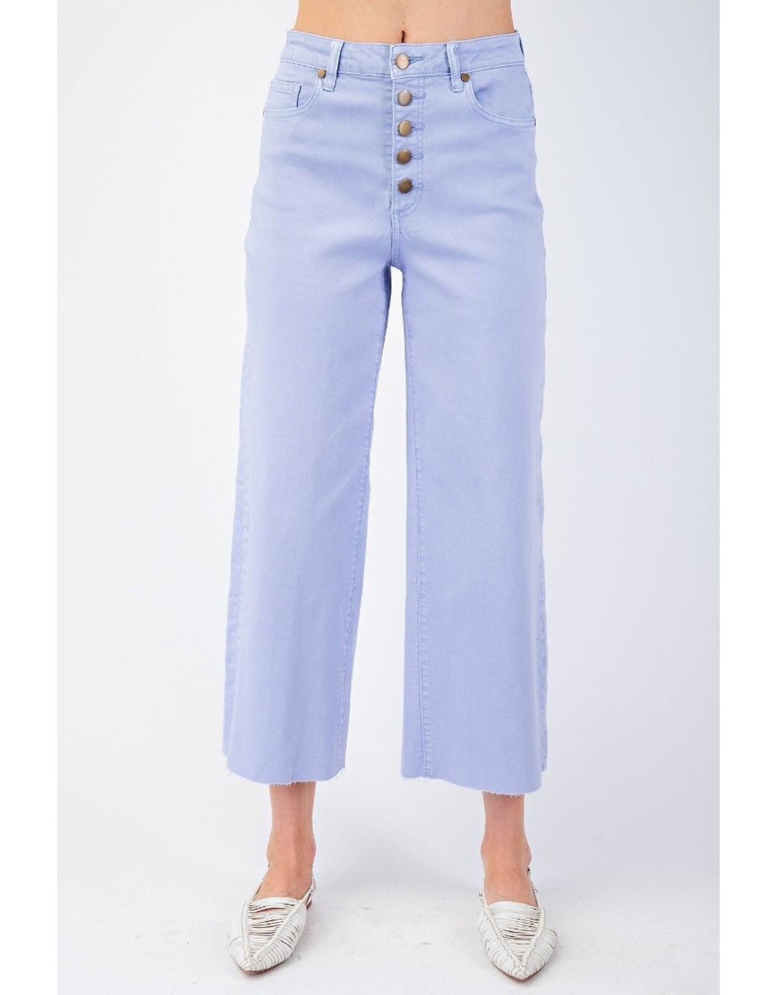 Button Fly Wide Leg Crop Jeans