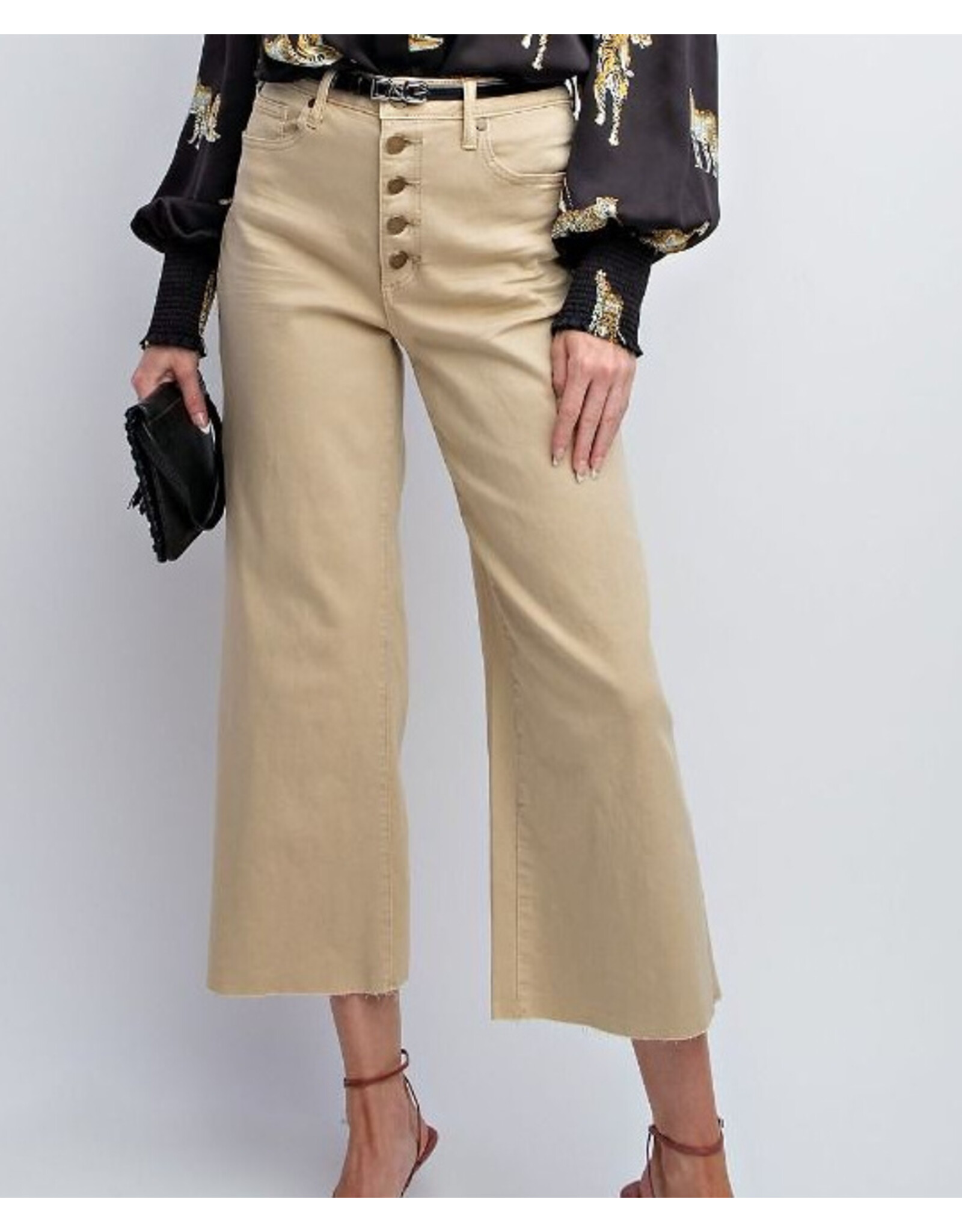 Button Fly Wide Leg Crop Jeans