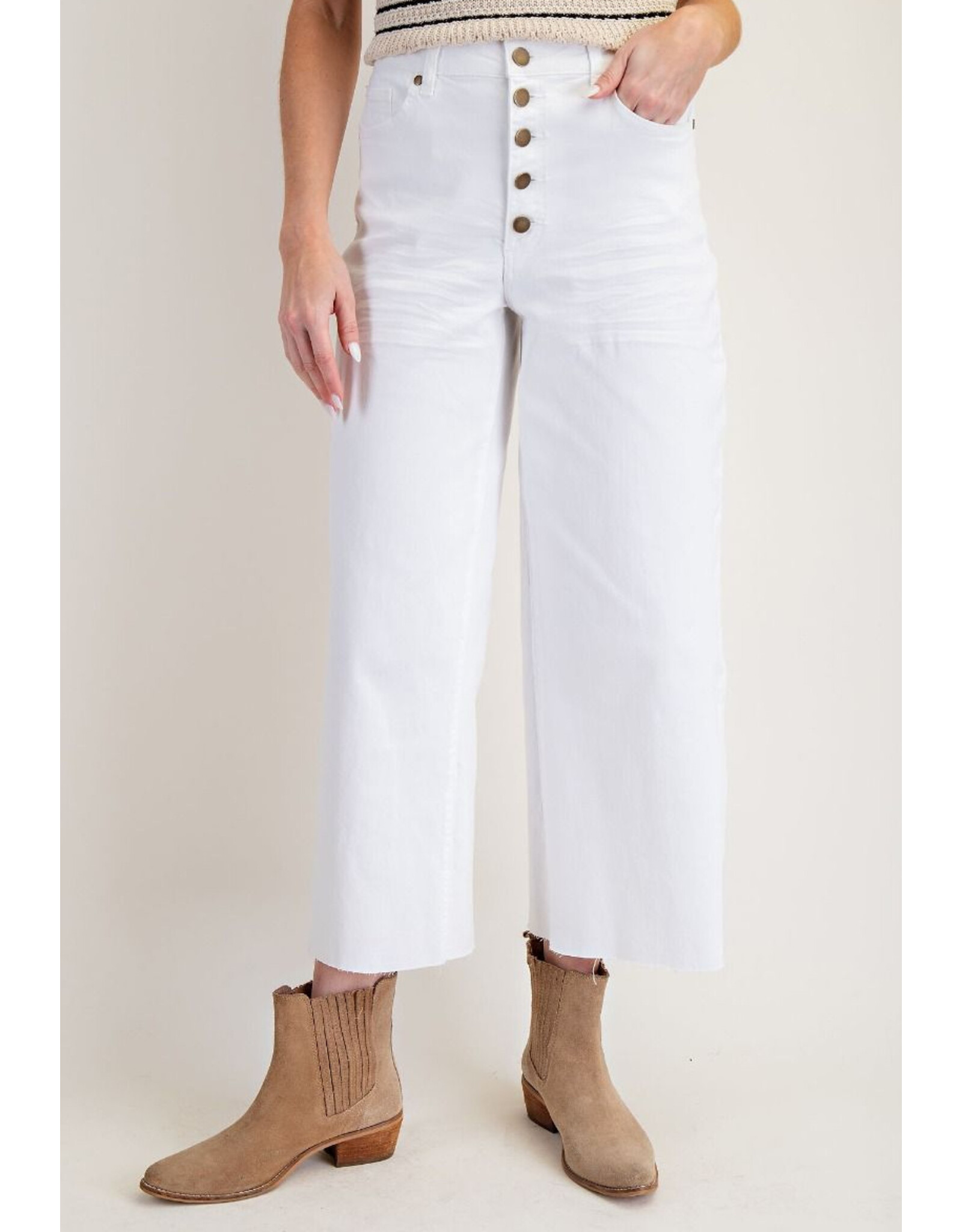 Button Fly Wide Leg Crop Jeans