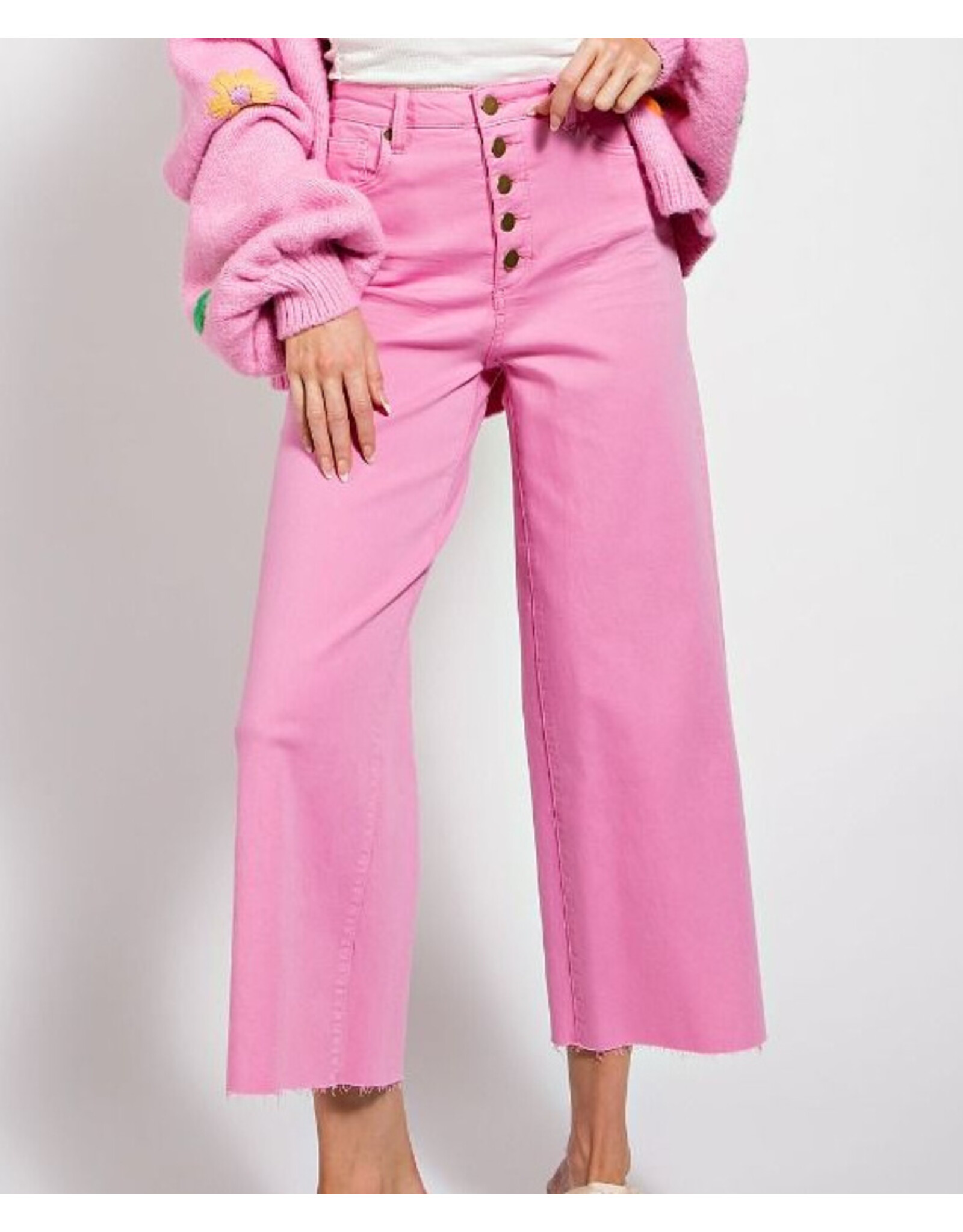Button Fly Wide Leg Crop Jeans