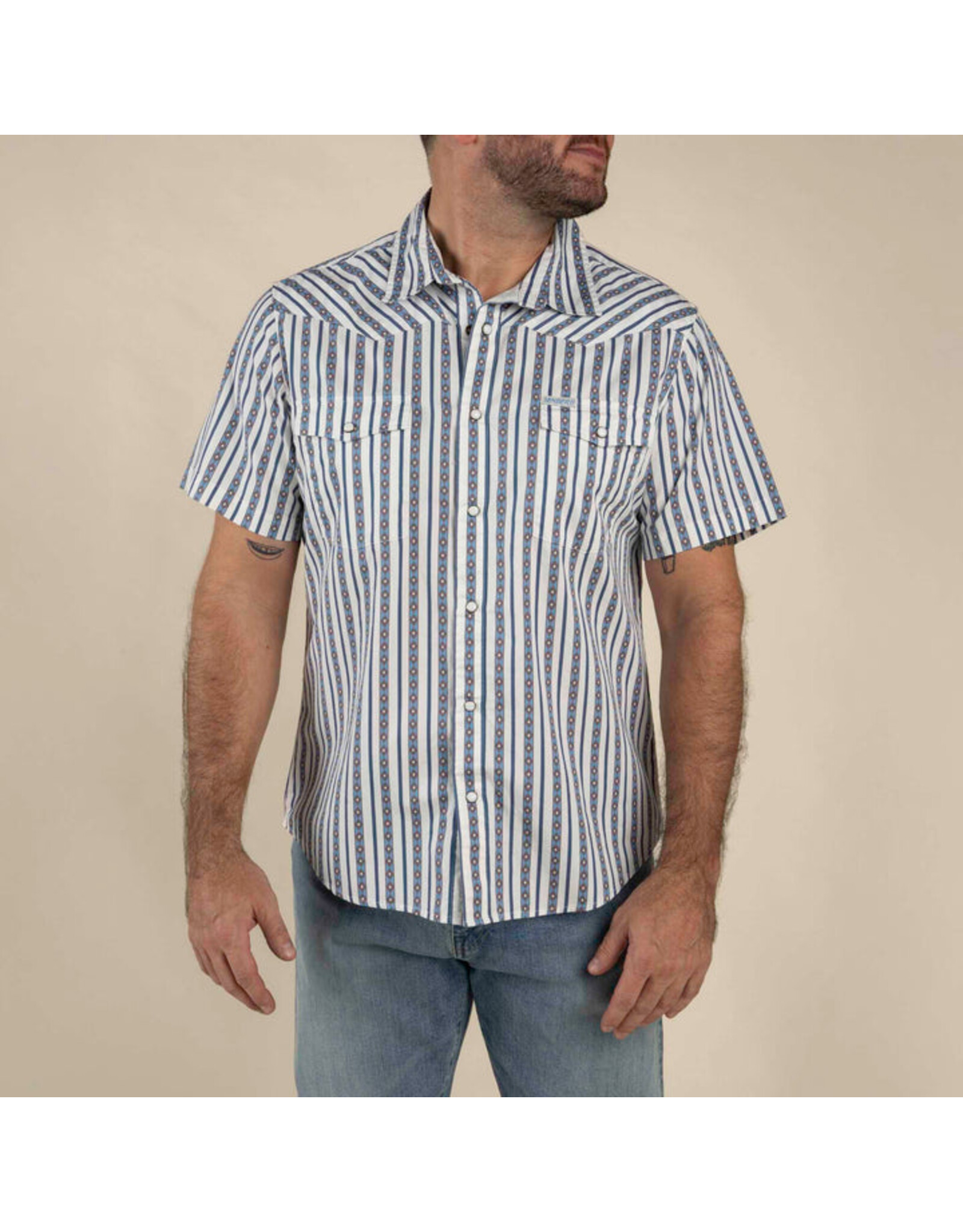 Sendero Serape Pearl Snap Short Sleeve Shirt Navy