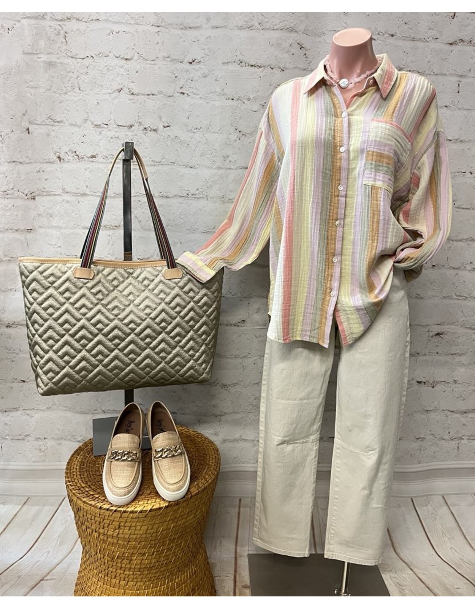Tribal Tribal Long Sleeve Drop Shoulder Button Up Loose Shirt