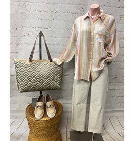 Tribal Tribal Long Sleeve Drop Shoulder Button Up Loose Shirt