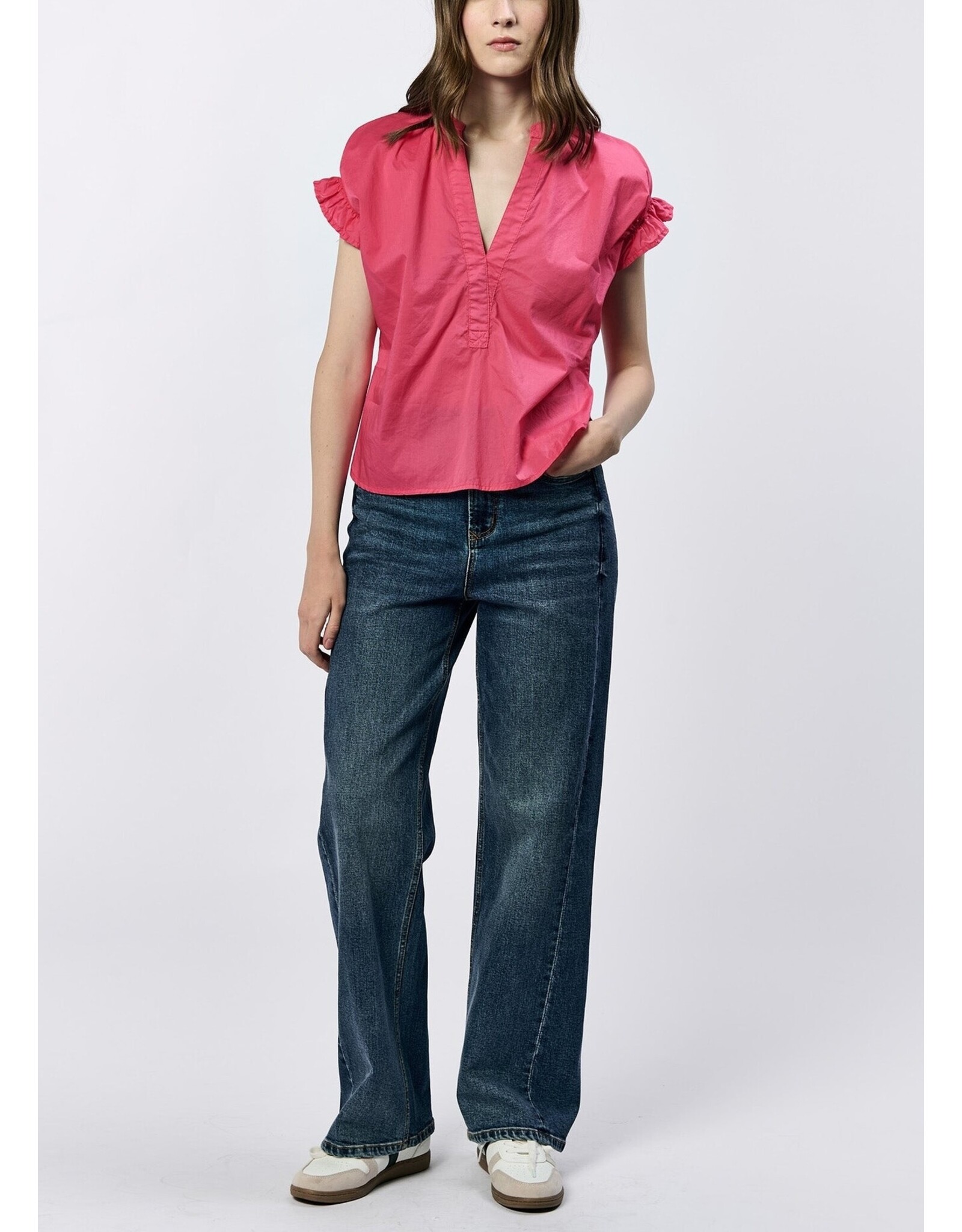 Dear John Denim Dear John Julia V-Neck Short Sleeve Top - Raspberry
