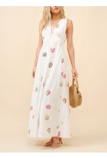 Blue B Mila Seashell Embroidered Plunge Neck Maxi Dress