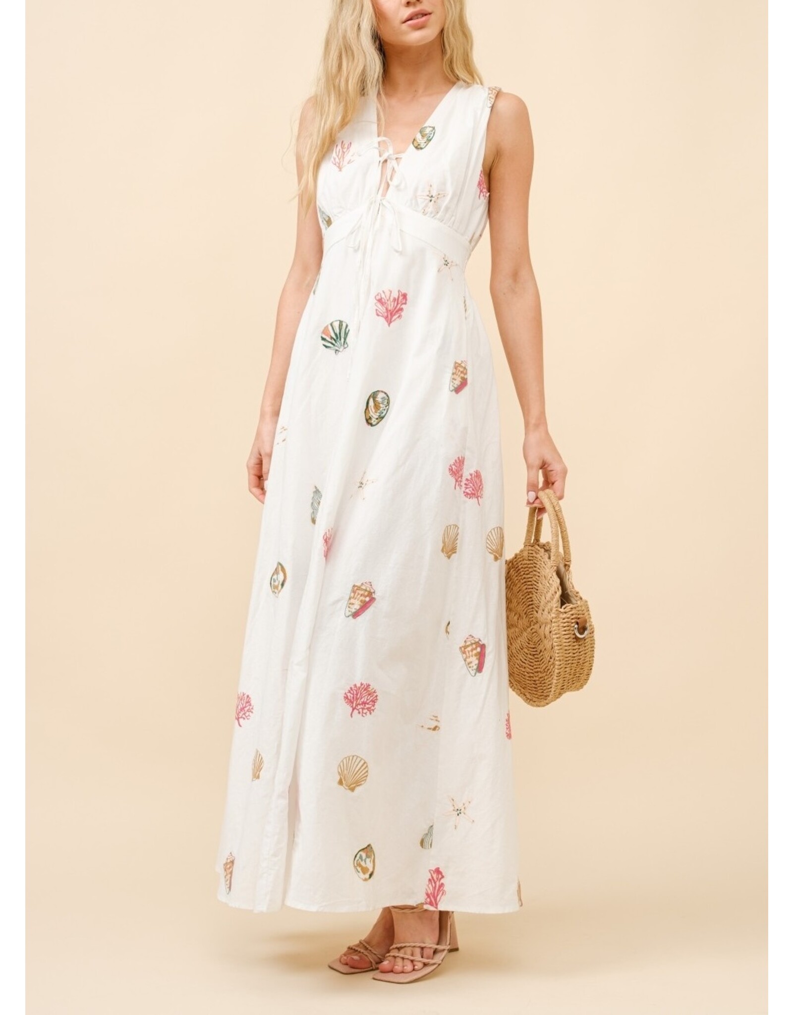 Blue B Mila Seashell Embroidered Plunge Neck Maxi Dress