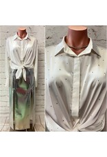 Blue B Val Satin Rhinestone Studded Button Up