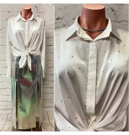 Blue B Val Satin Rhinestone Studded Button Up