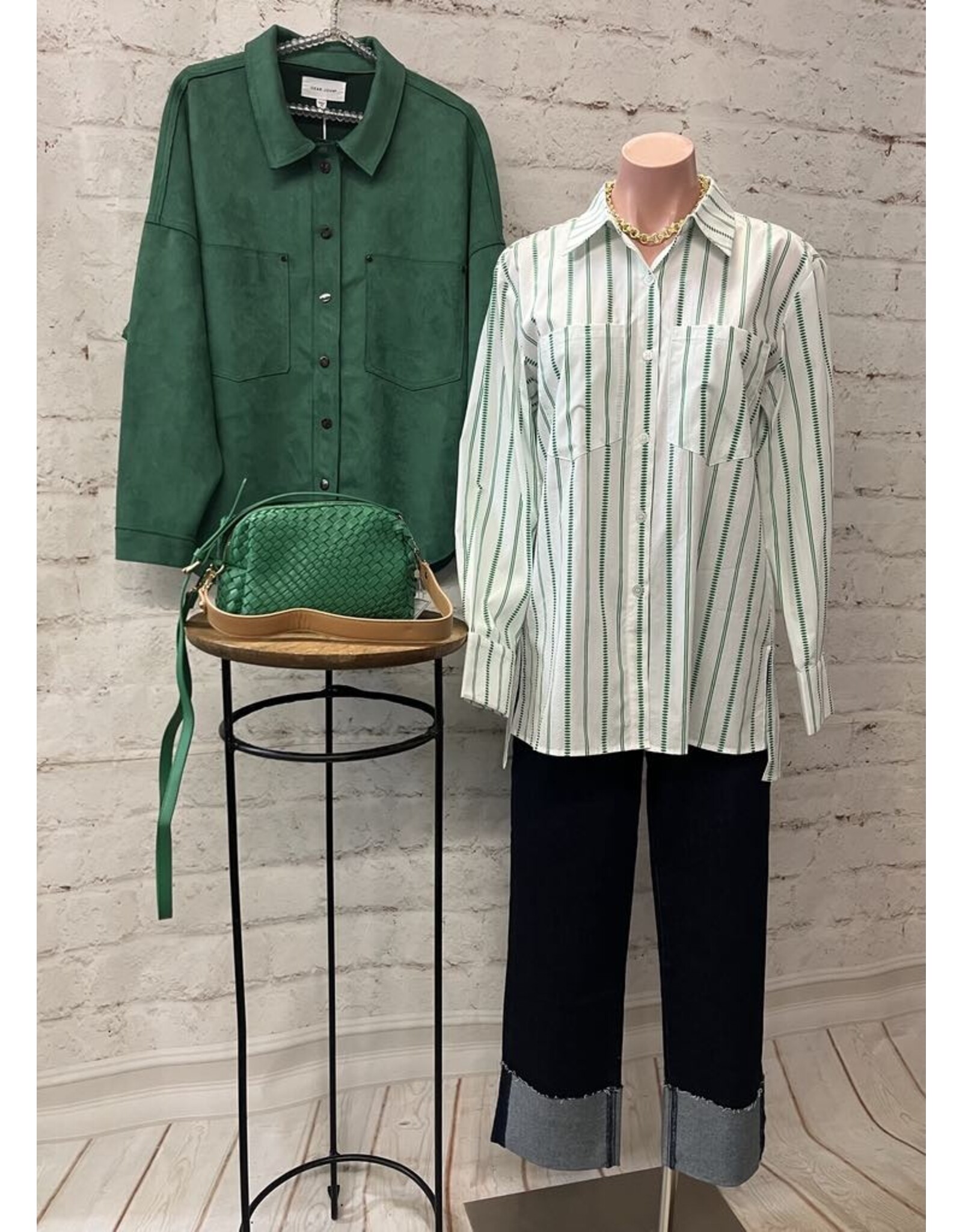 Tribal Tribal Long Sleeve Button-Up Stripe Tunic Shirt