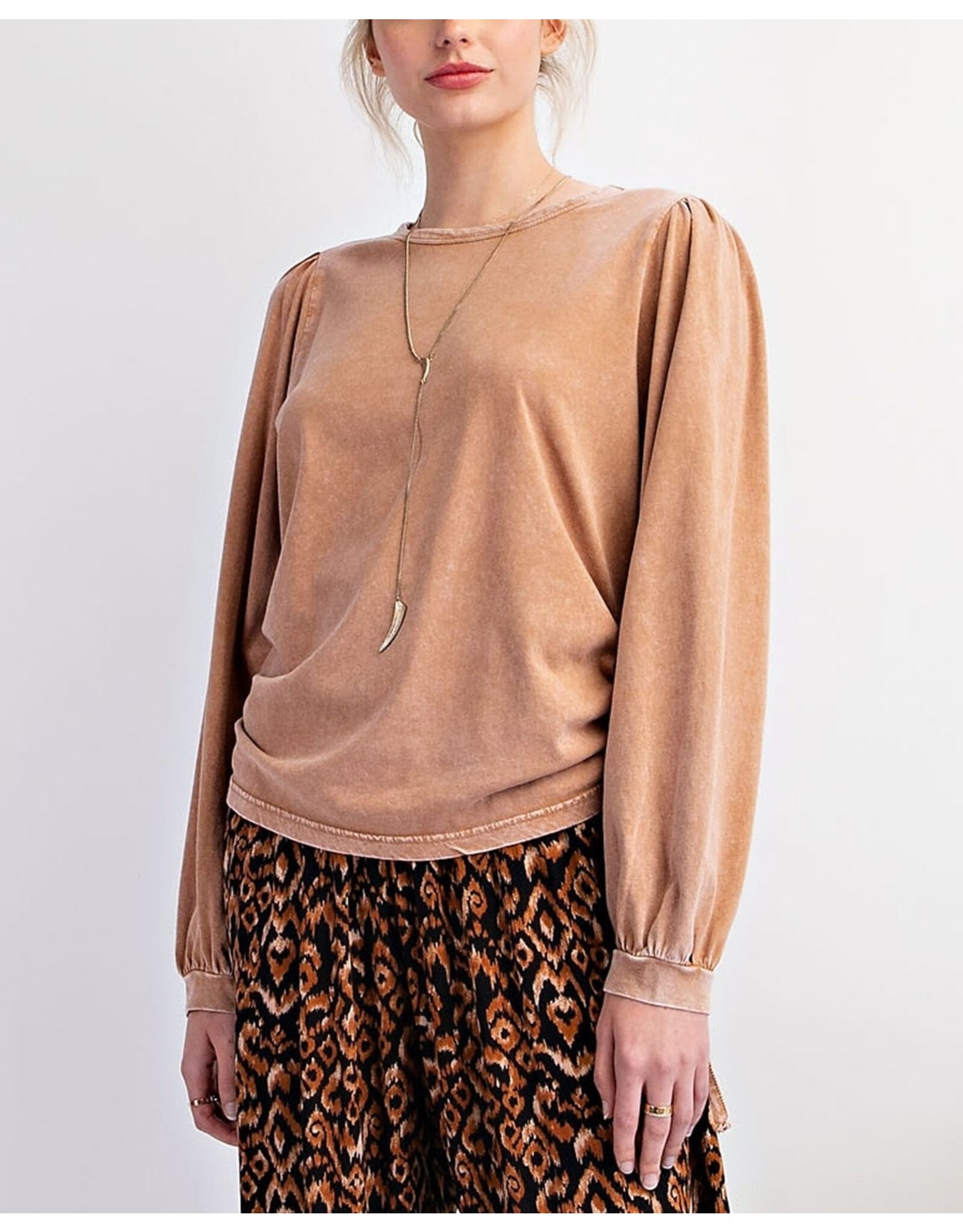 Jean Side Tie Mineral Wash Jersey Knit Top