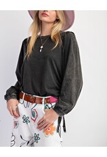 Jean Side Tie Mineral Wash Jersey Knit Top