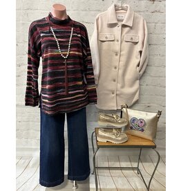 Tribal Tribal Long Sleeve Mock Neck Top with Side Slits