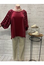 Myla Velvet Blouse with Pearl Accents