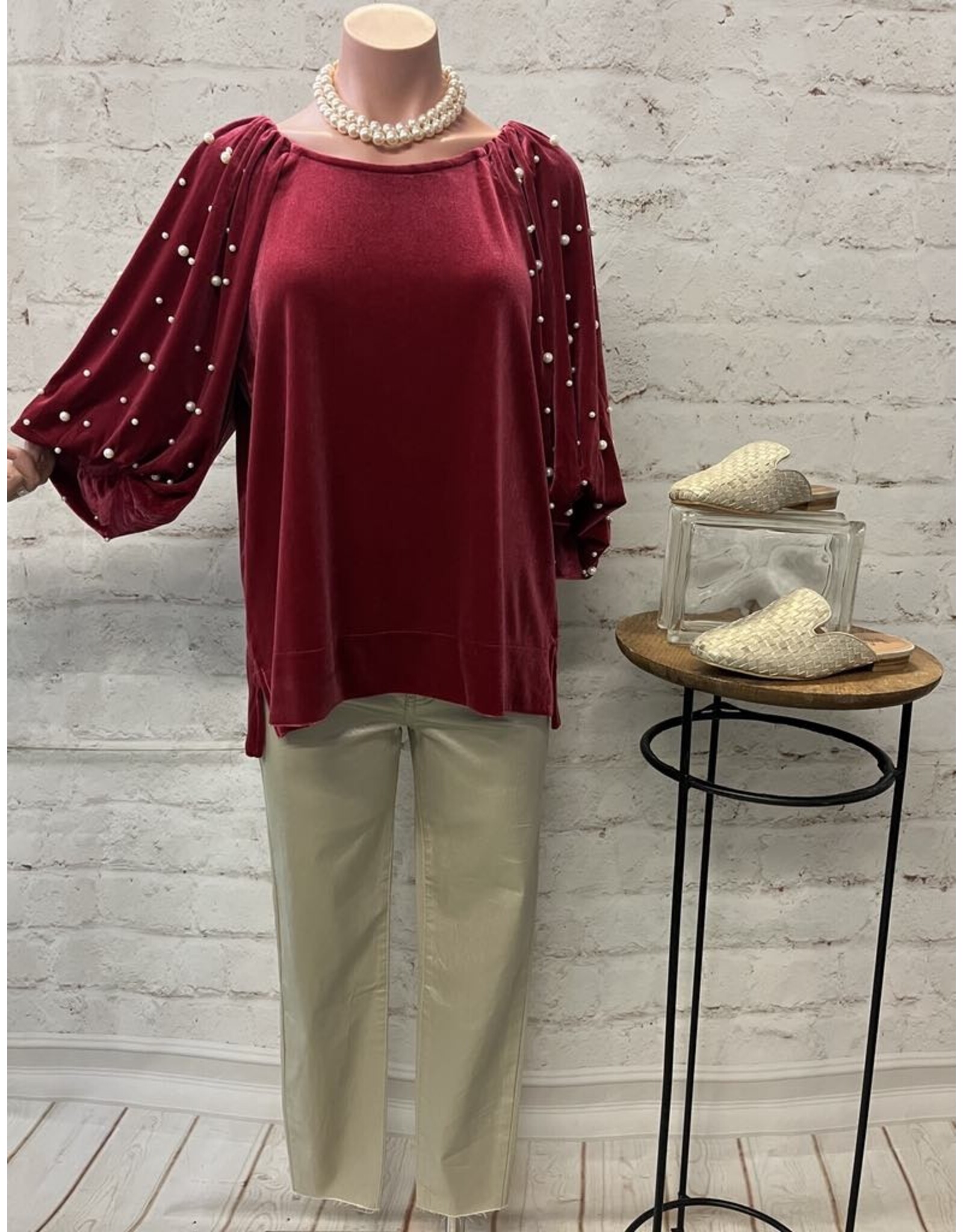 Myla Velvet Blouse with Pearl Accents