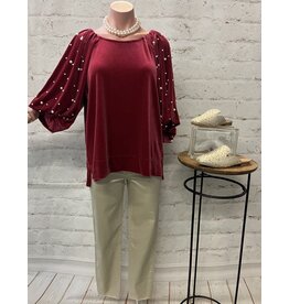 Myla Velvet Blouse with Pearl Accents