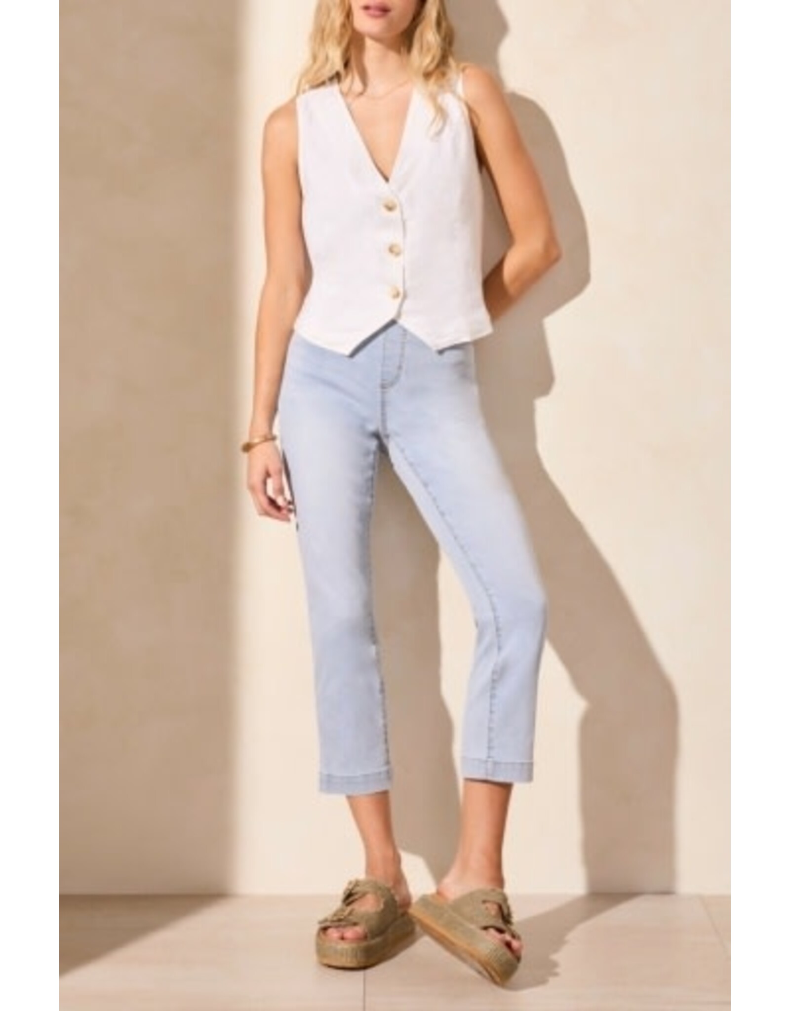 Tribal Tribal Linen Blend Lined Button-Front Vest