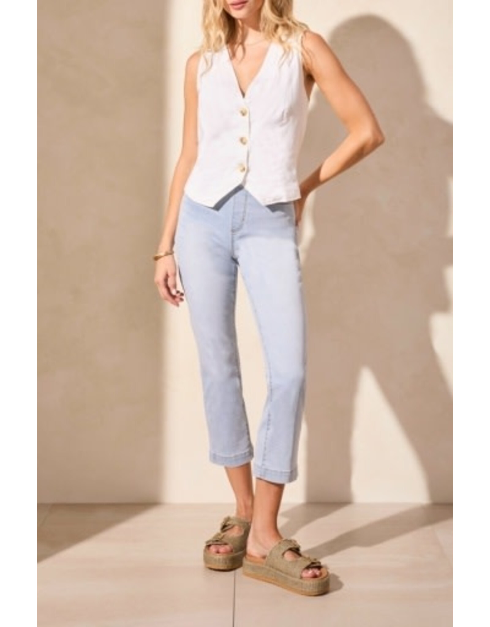 Tribal Tribal Linen Blend Lined Button-Front Vest