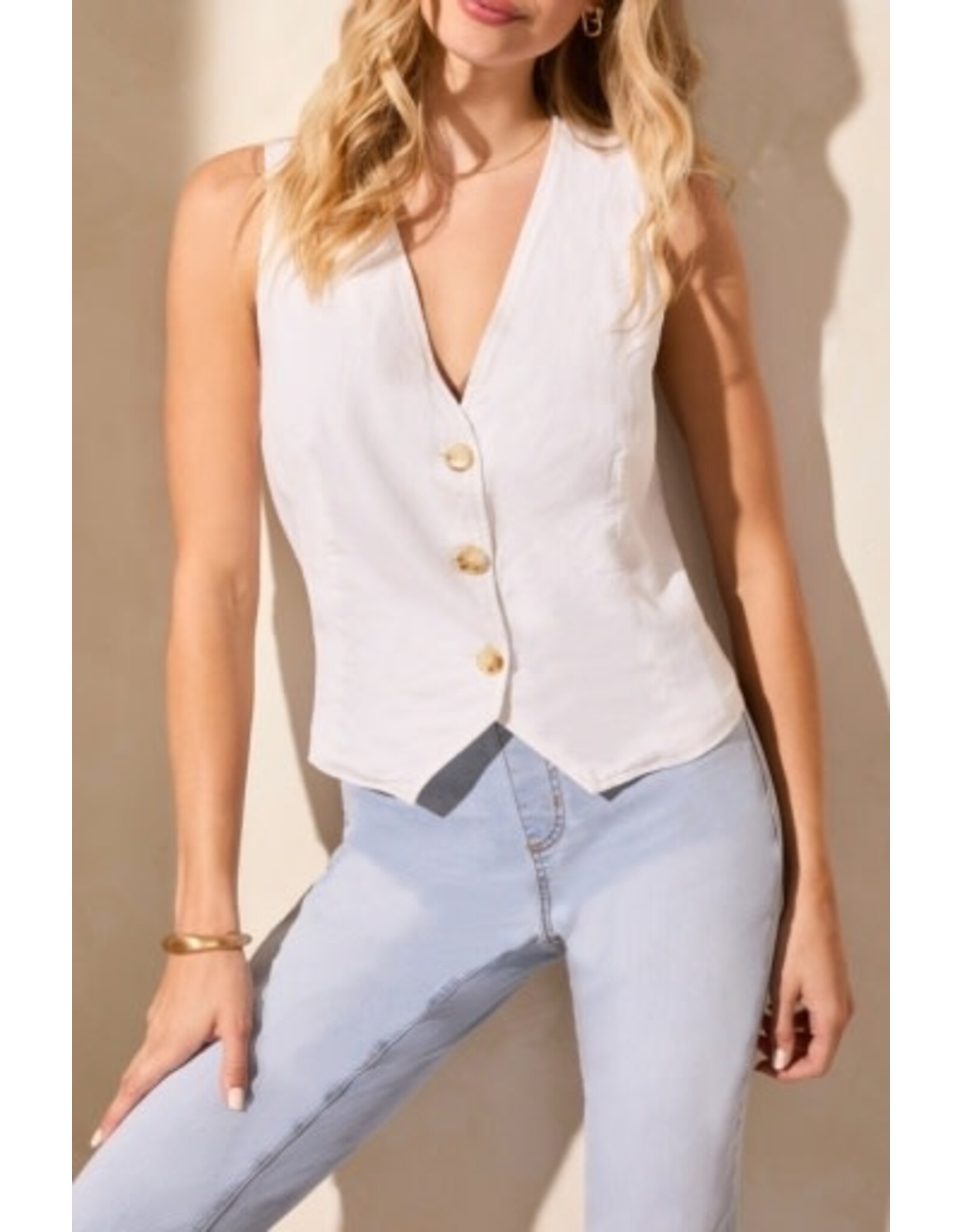 Tribal Tribal Linen Blend Lined Button-Front Vest
