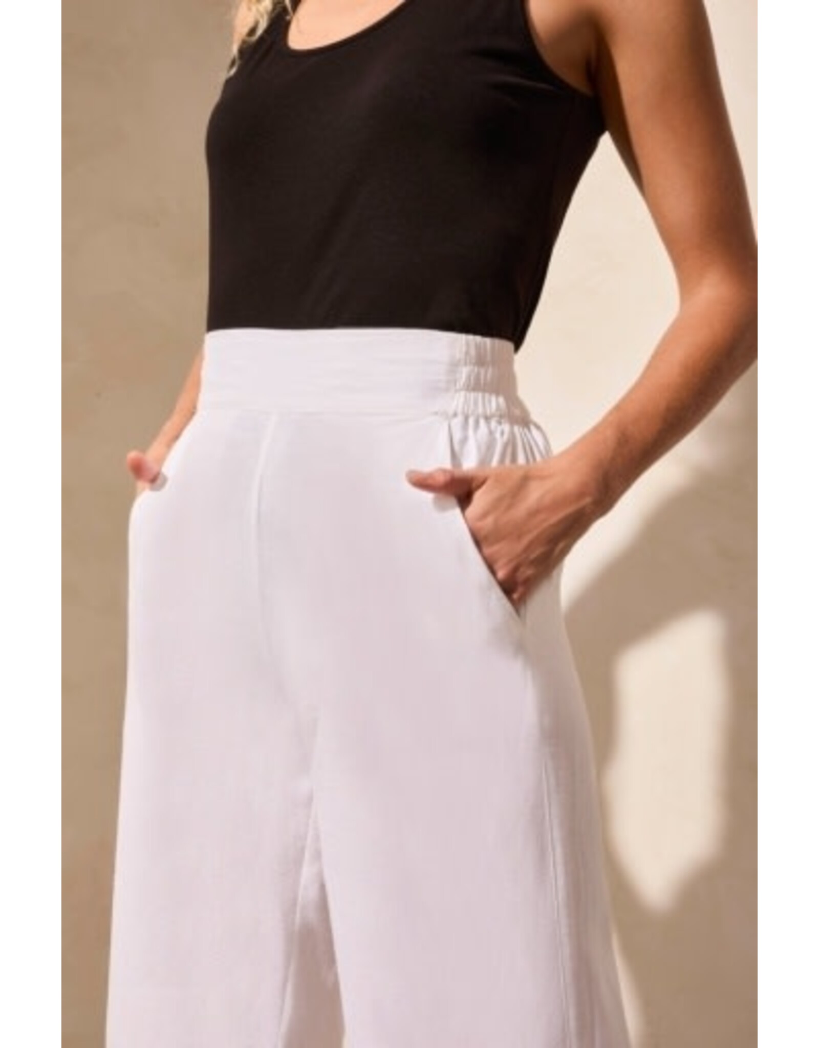 Tribal Tribal Linen Blend Ankle Pant with Hem Vent